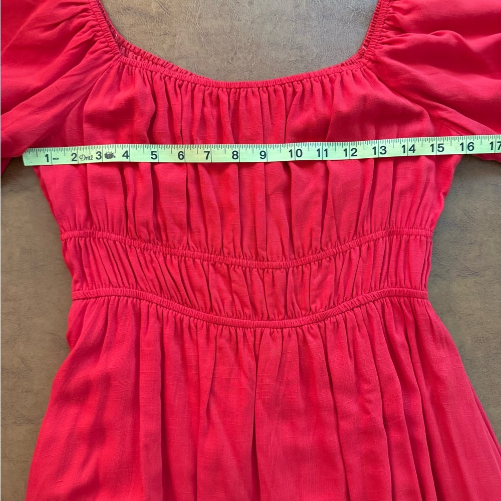 Le Lis Red Babydoll Dress Puff Sleeve Smocked Waist Size Large NWT - Picture 6 of 6